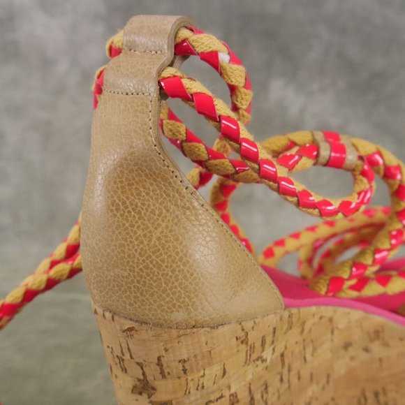 NWD Tory Burch Tie Up Pink/Tan Rope & Cork Petra Mid Wedge Wom 8.5 M $375    ANB - Picture 3 of 12